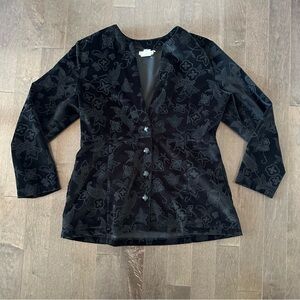 Vintage TiBURON‎ Blazer Jacket Velvet Embroidered Floral Witchy Dark Goth XL